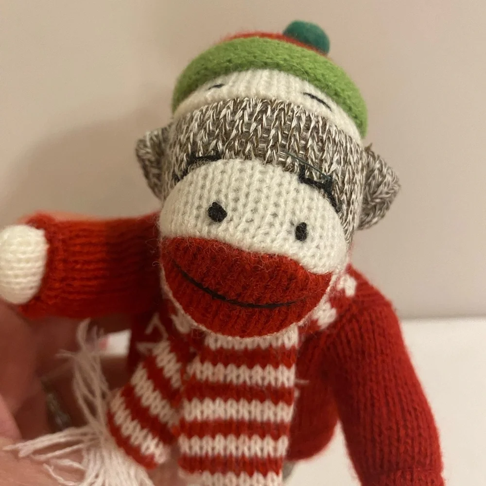 Set of 2 Red and Green Knit Monkey Ornament 2014 & 2015 (F)
